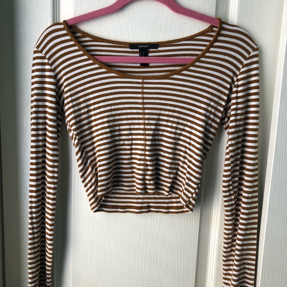Forever 21 brown and white striped top